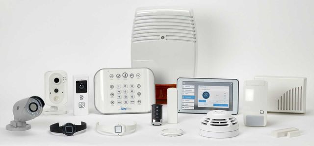 All the components of a ZeroWire Alarm system